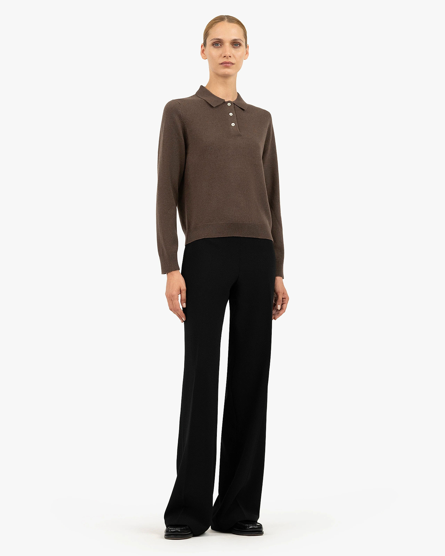 Women's Tribeca Polo Sweater - Brown Cashmere