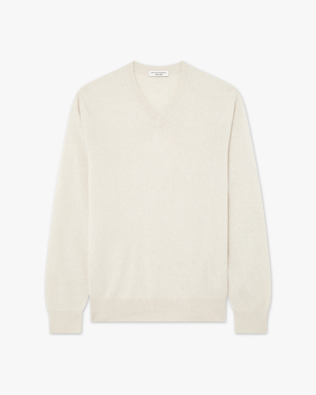 Men's Classic V-Neck Sweater - Off White - Archive