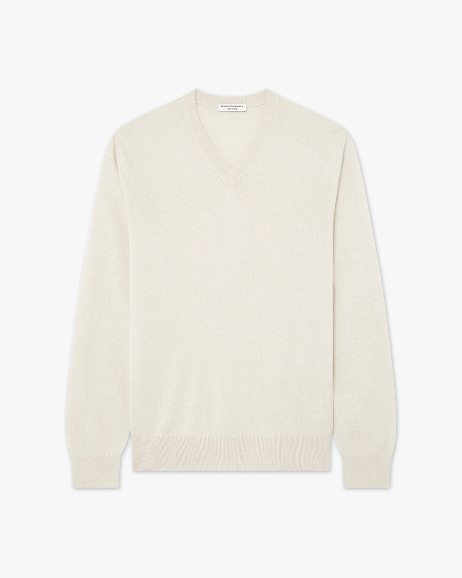 Men's Classic V-Neck Sweater - Off White - Archive