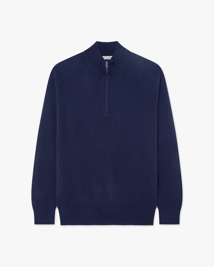 Pull Col Cheminée Zippé Classic Homme - Bleu - Archive