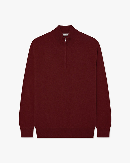 Pull Col Cheminée Zippé Classic Homme - Bordeaux - Archive