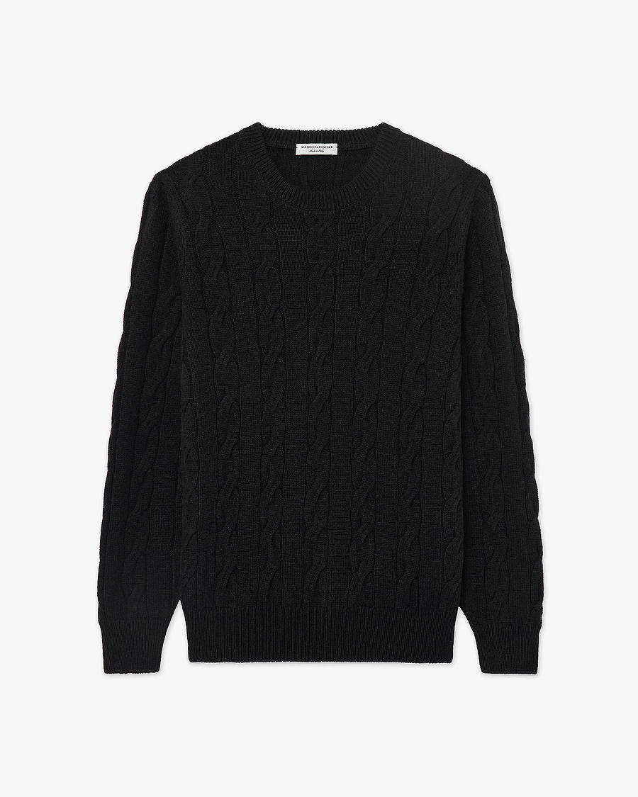 Men's Faloria Cable Crew Neck - Black - Archive