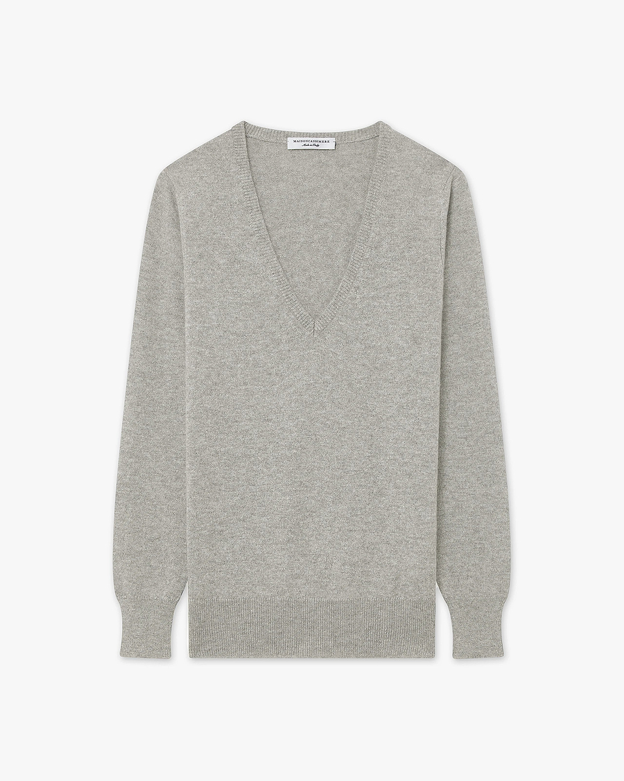Pull Col V Essential Femme - Gris Clair - Archive