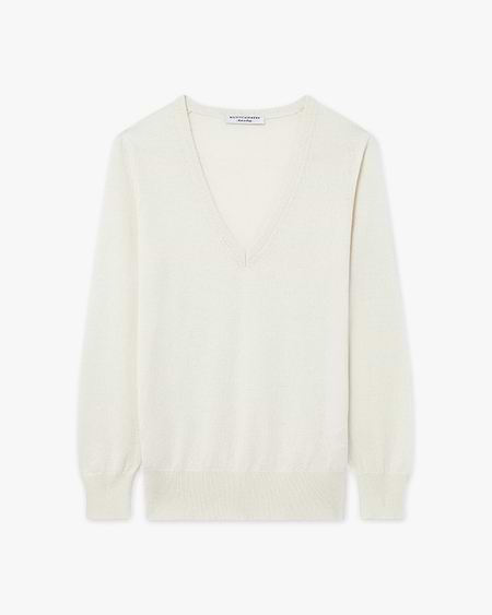 Pull écru fleuri col v - Cozette Lille Pull écru fleuri col v - Cozette Lille