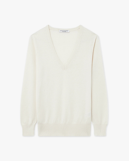 Pull écru fleuri col v - Cozette Lille