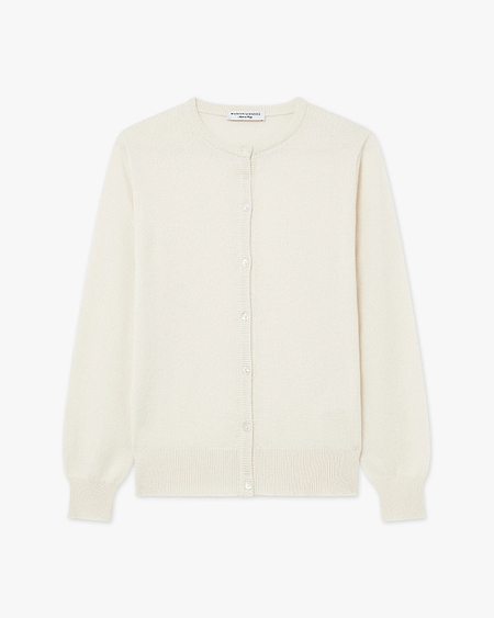 Essential Crew Neck Cardigan - White - Archive