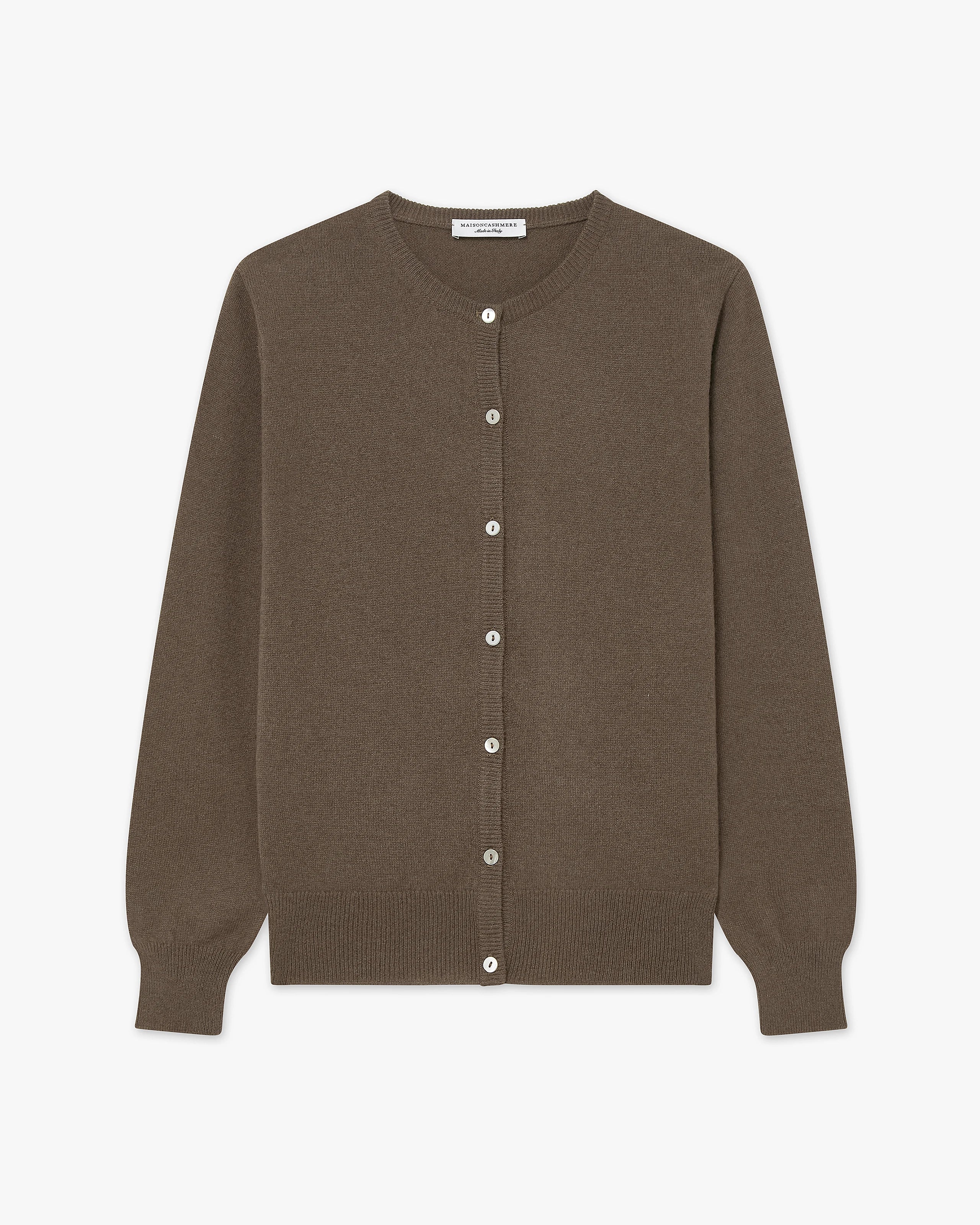 Essential Crew Neck Cardigan - Brown - Archive