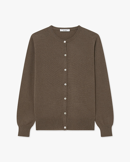 Essential Crew Neck Cardigan - Brown - Archive