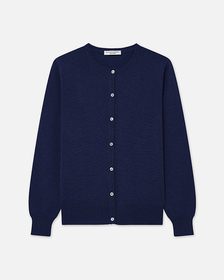Essential Crew Neck Cardigan - Blue - Archive