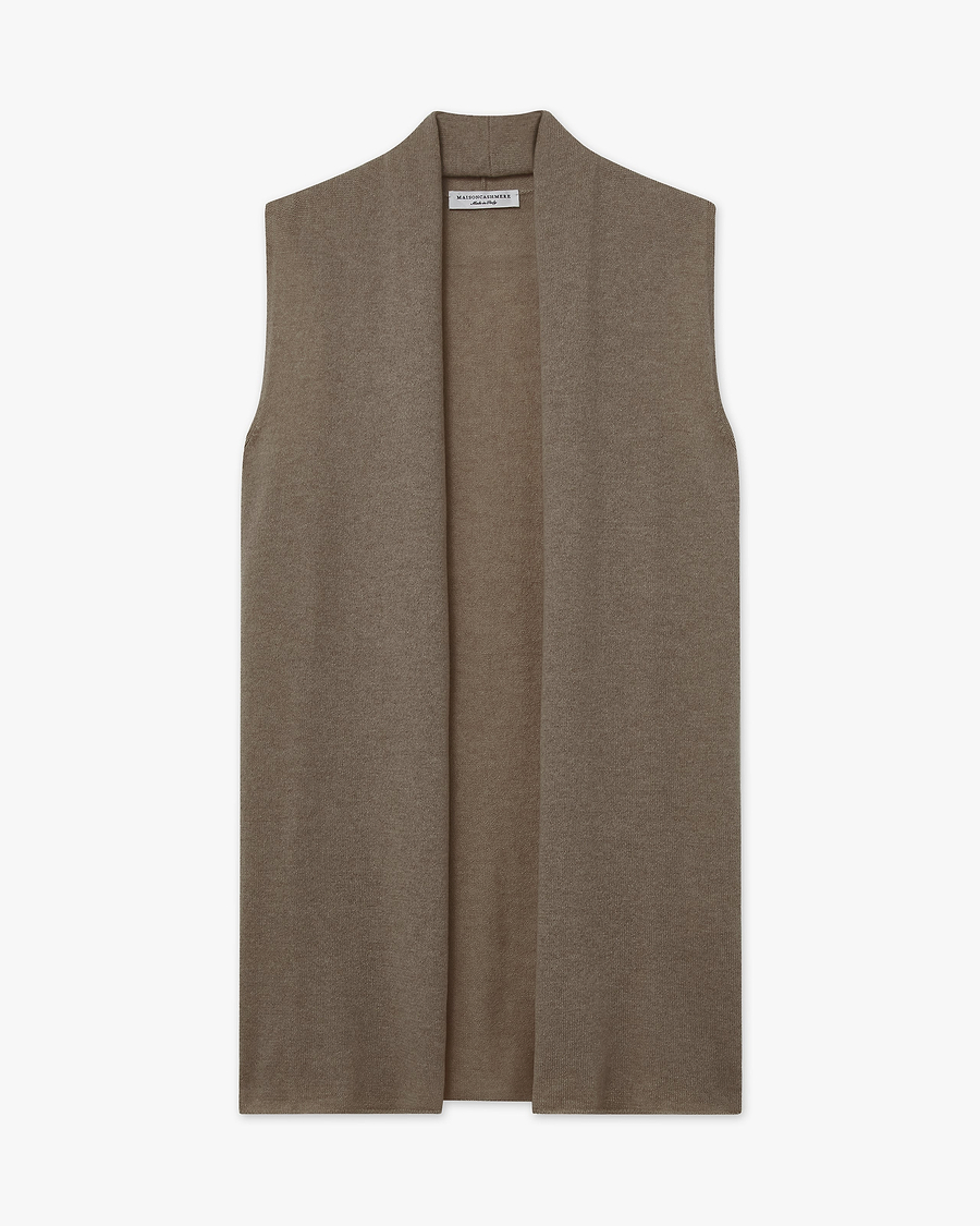 Essential Sleeveless Cardigan - Brown - Archive