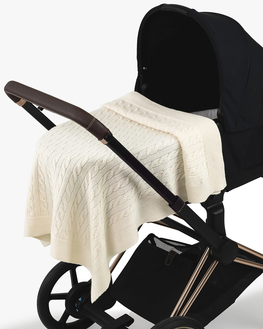 Cable Knit Baby Blanket - White Cashmere
