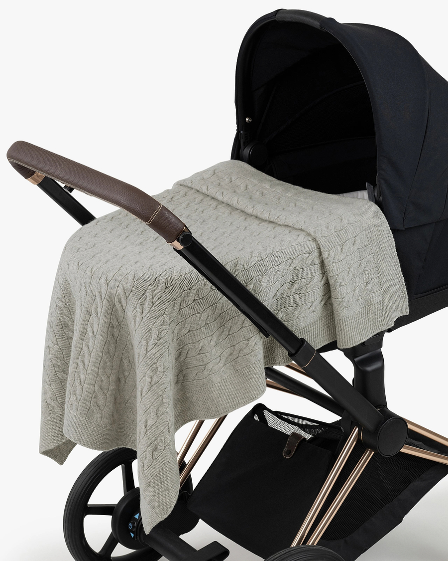 Cable Knit Baby Blanket - Light Grey Cashmere