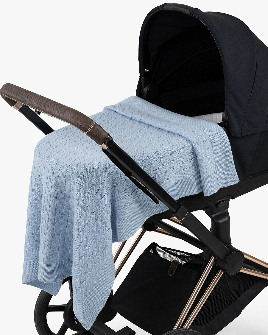 Cable Knit Baby Blanket - Light Blue Cashmere