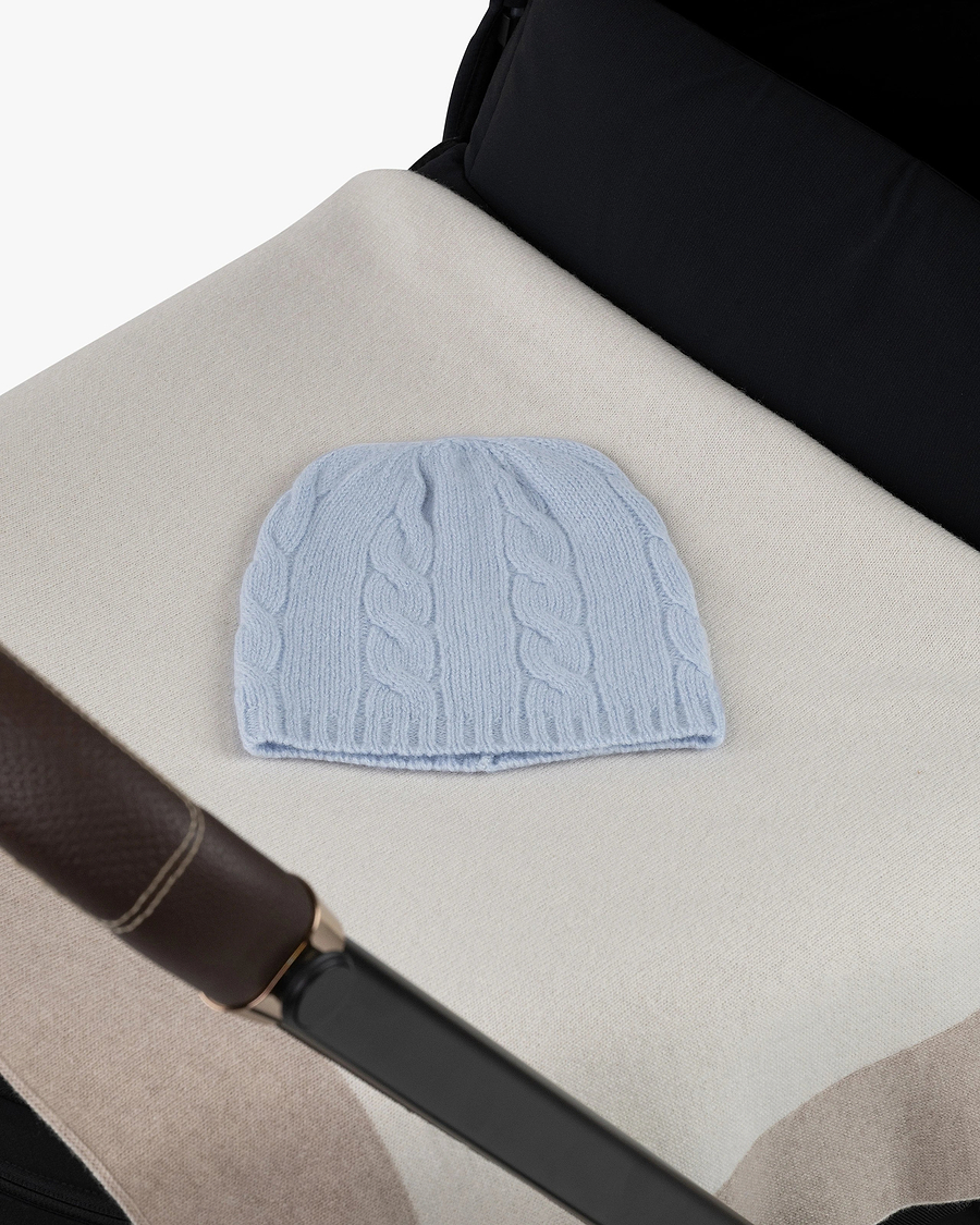 Cable Knit Baby Hat - Light Blue Cashmere