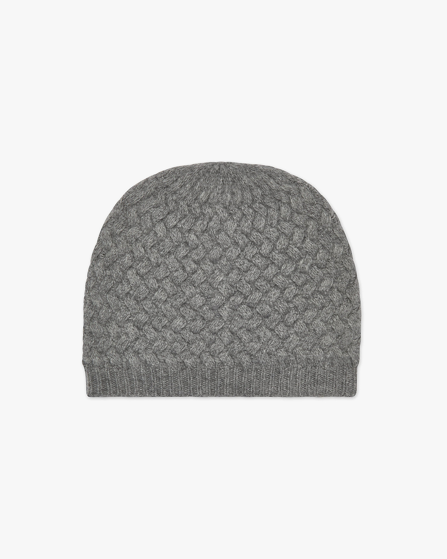 Basket Weave Beanie - Medium Grey Cashmere