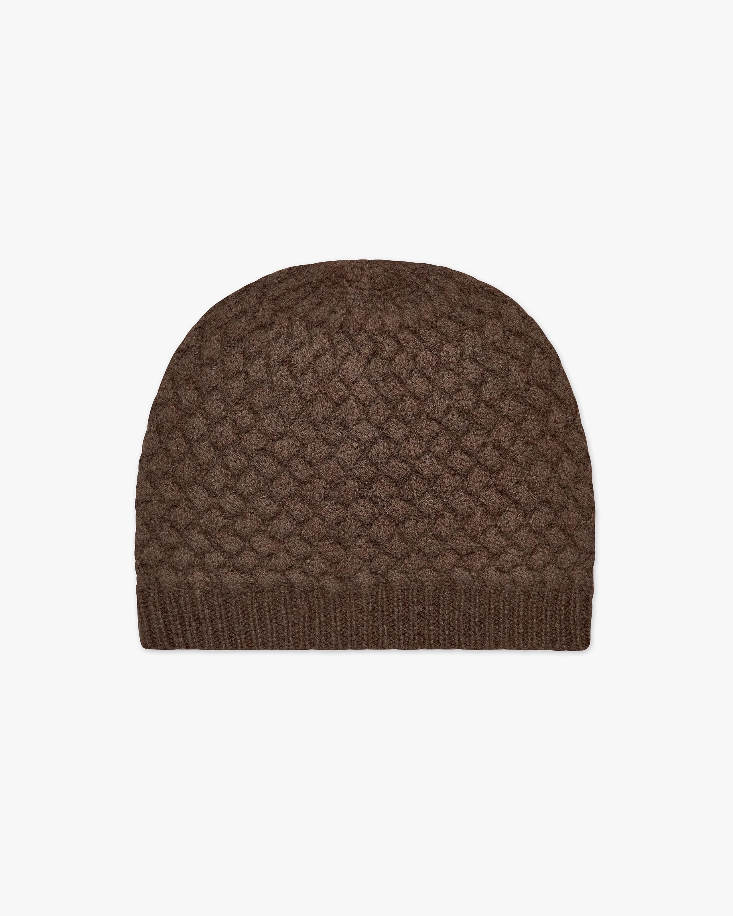 Basket Weave Beanie - Brown Cashmere
