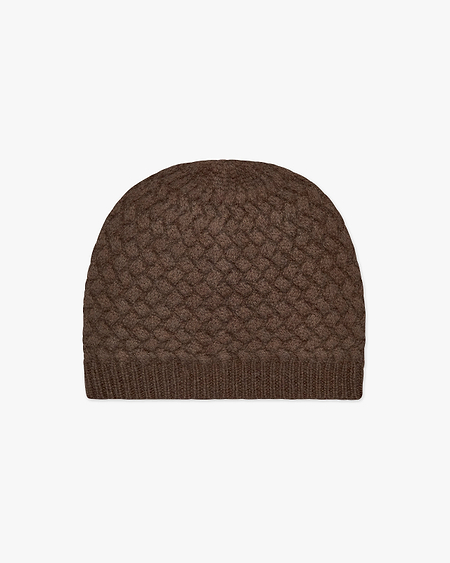 Basket Weave Beanie - Brown Cashmere