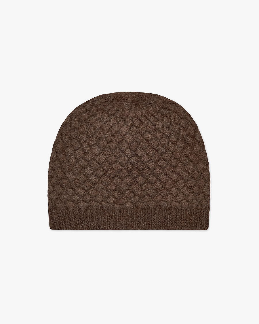 Basket Weave Beanie - Brown Cashmere