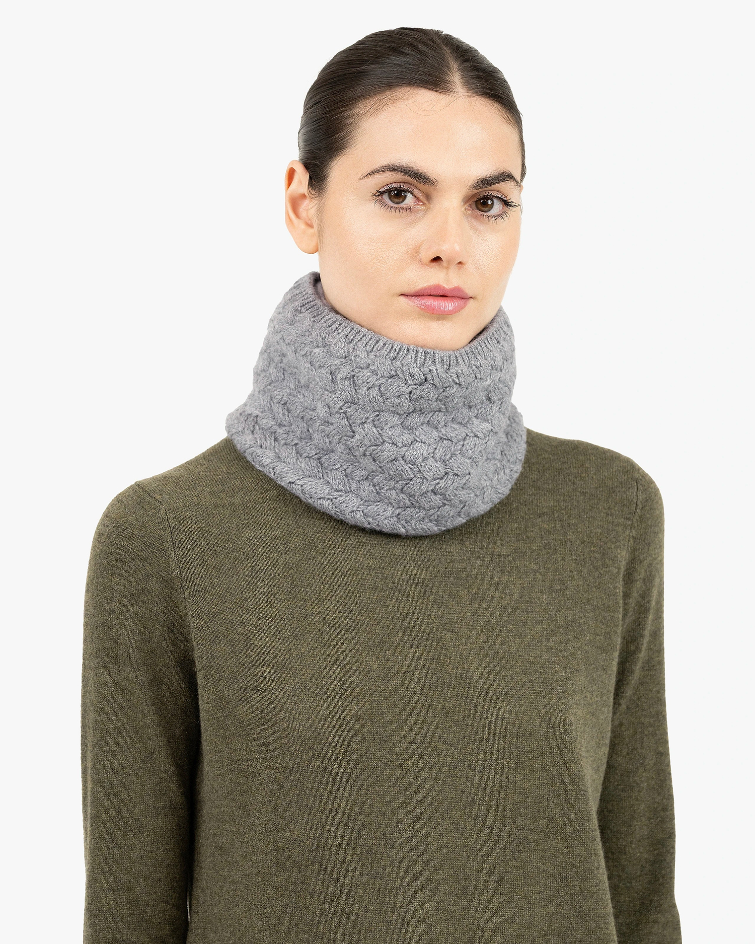 Basket Weave Scarf - Medium Grey Cashmere