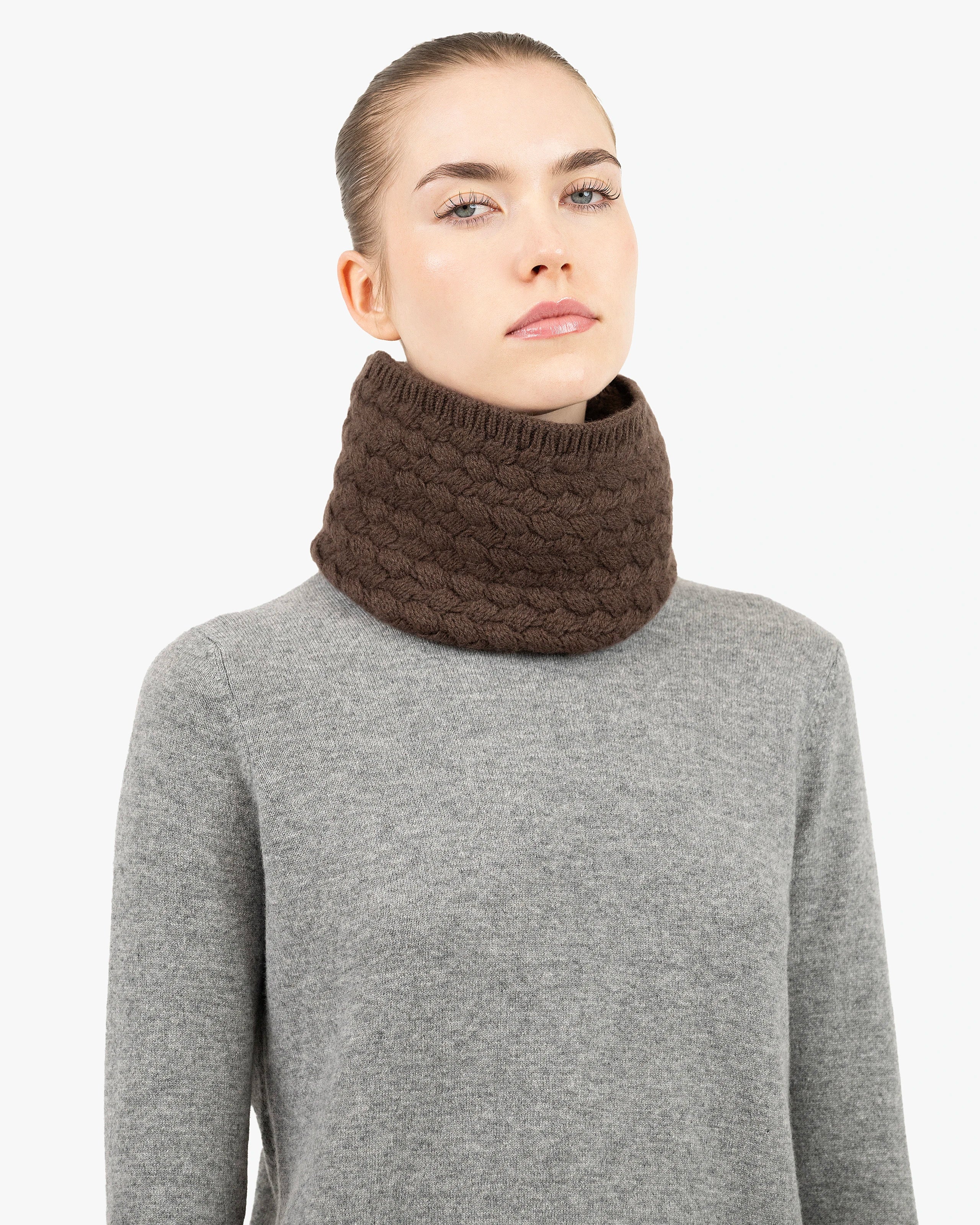 Basket Weave Scarf - Brown Cashmere