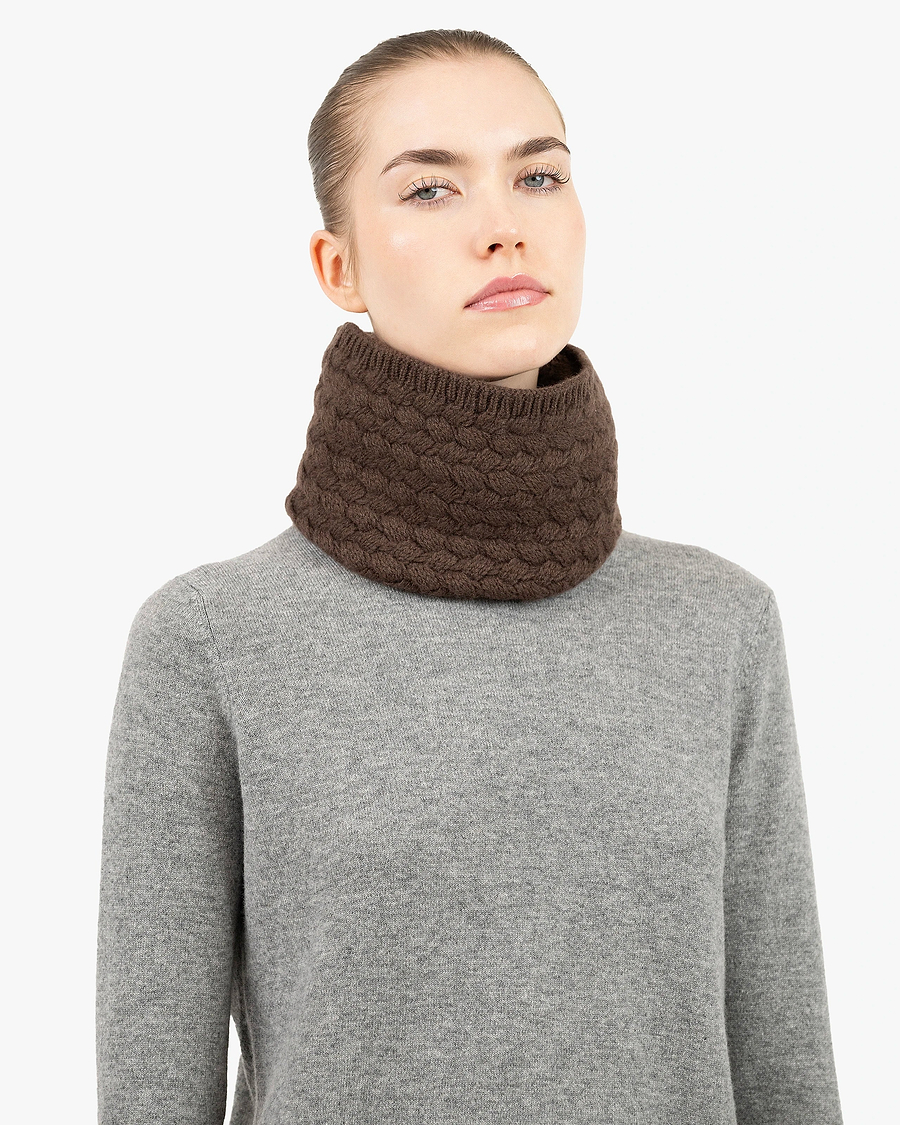 Basket Weave Scarf - Brown Cashmere