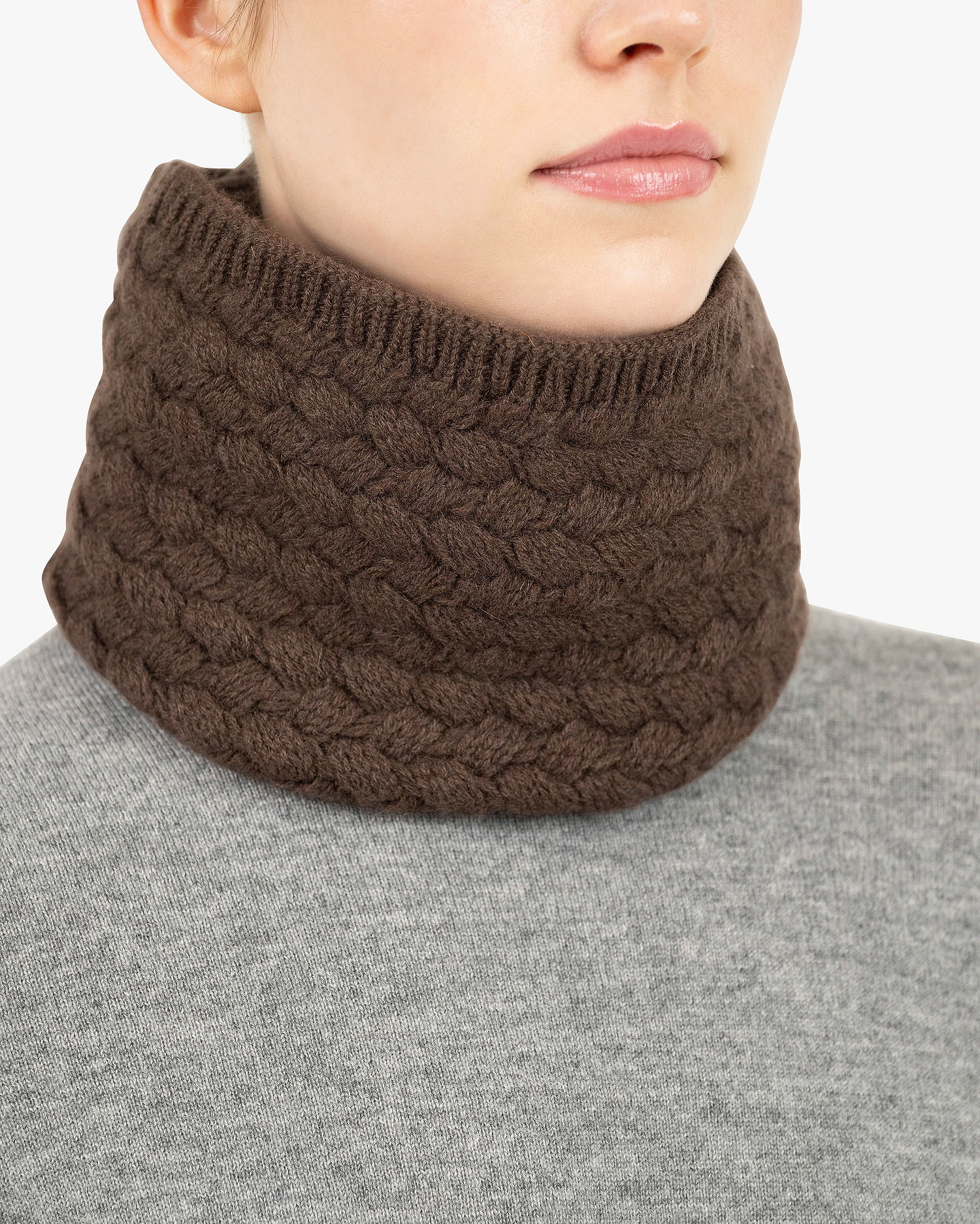 Basket Weave Scarf - Brown Cashmere