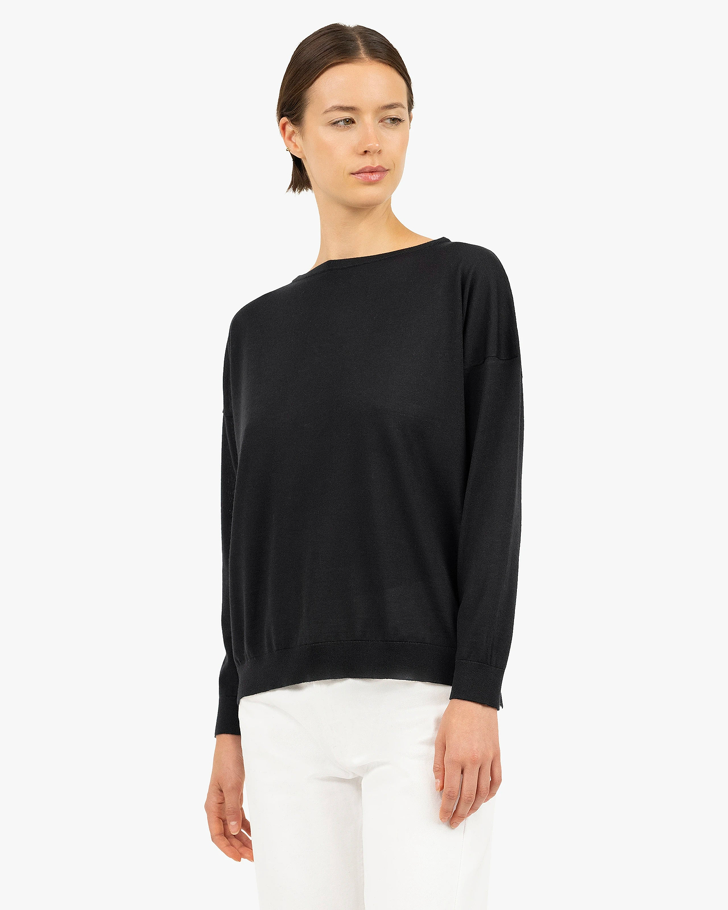 Belvoir Boat Neck Sweater - Black Cashmere / Seta