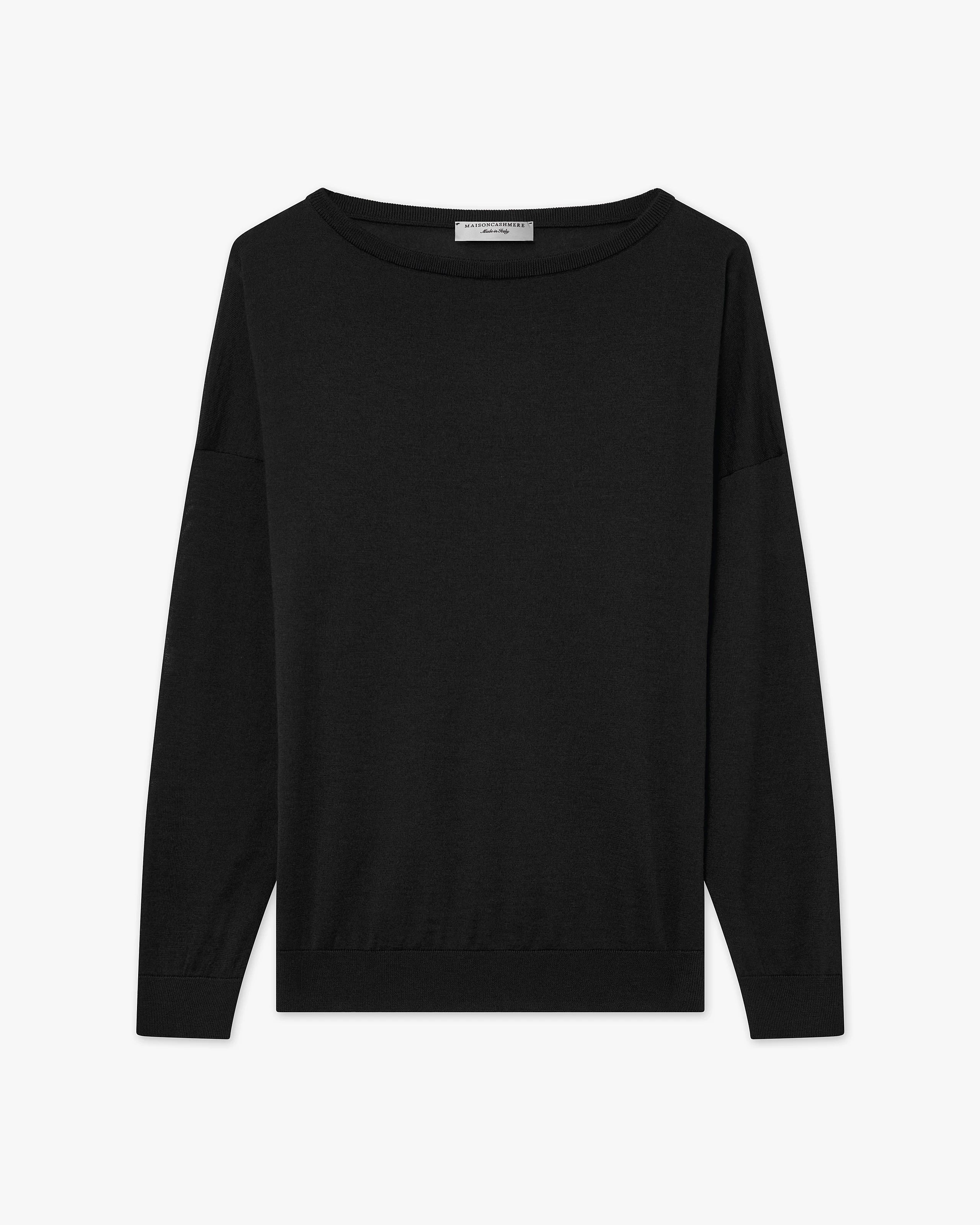 Belvoir Boat Neck Sweater - Black Cashmere / Seta