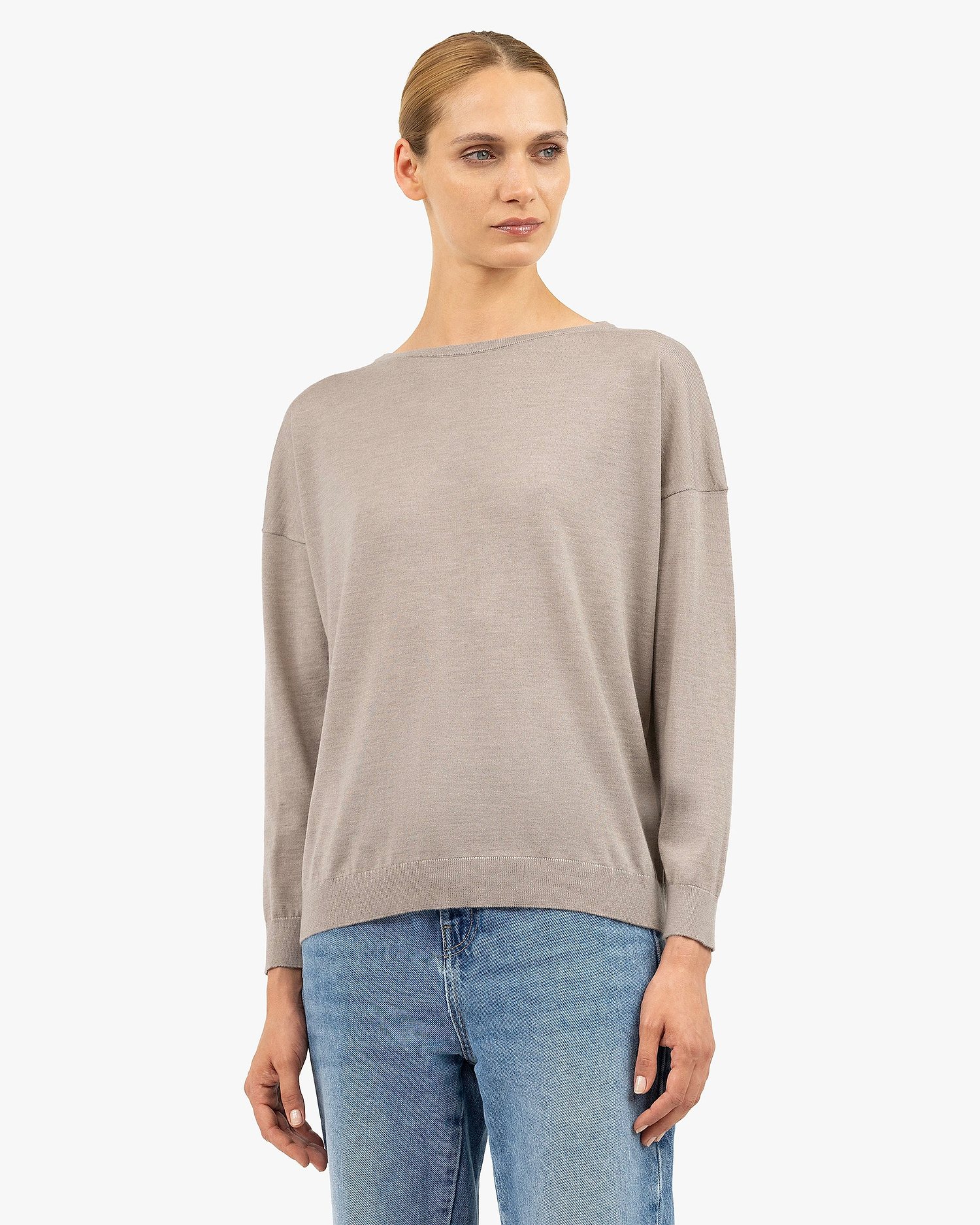 Belvoir Boat Neck Sweater - Beige Cashmere / Seta