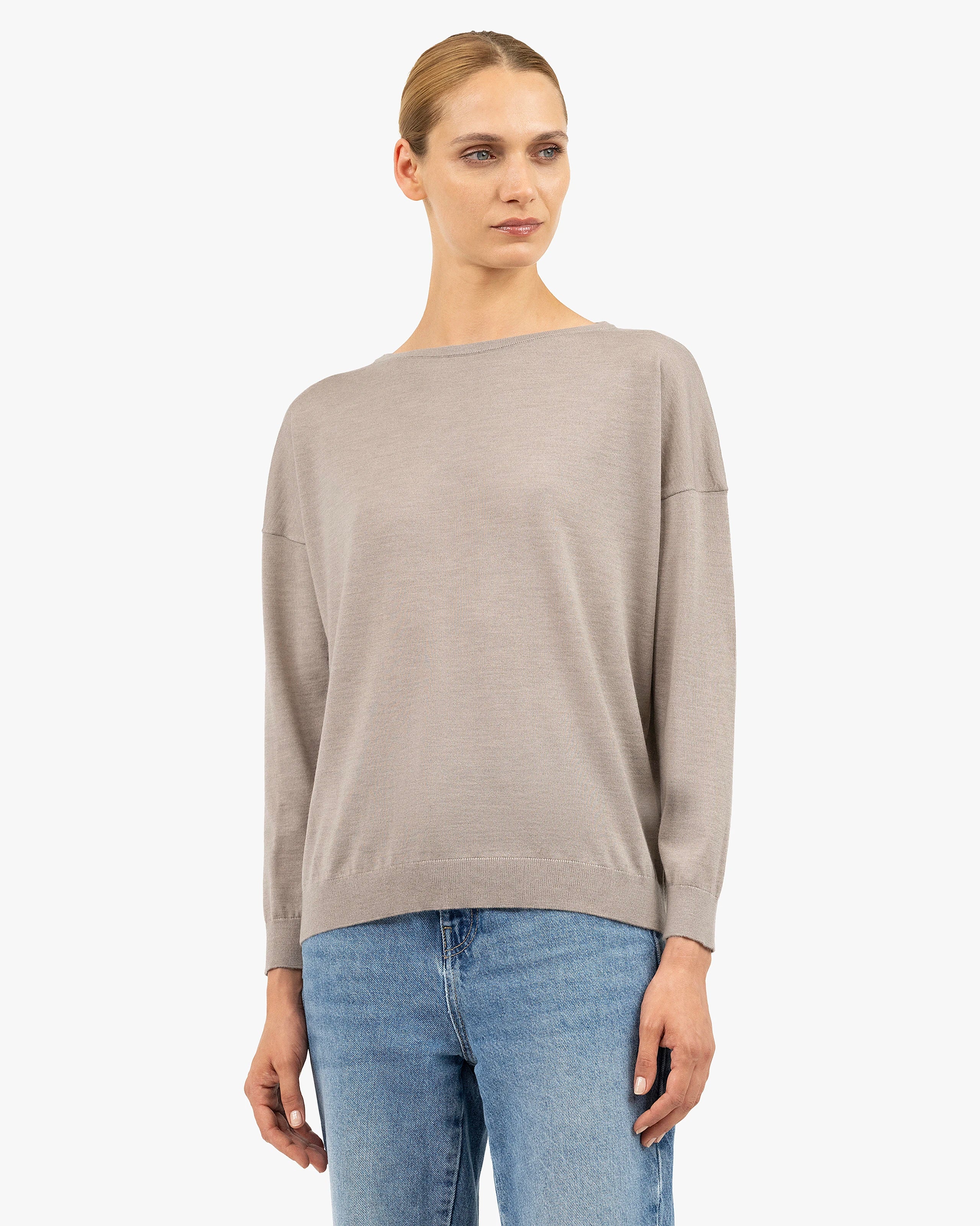 Belvoir Boat Neck Sweater - Beige Cashmere / Seta