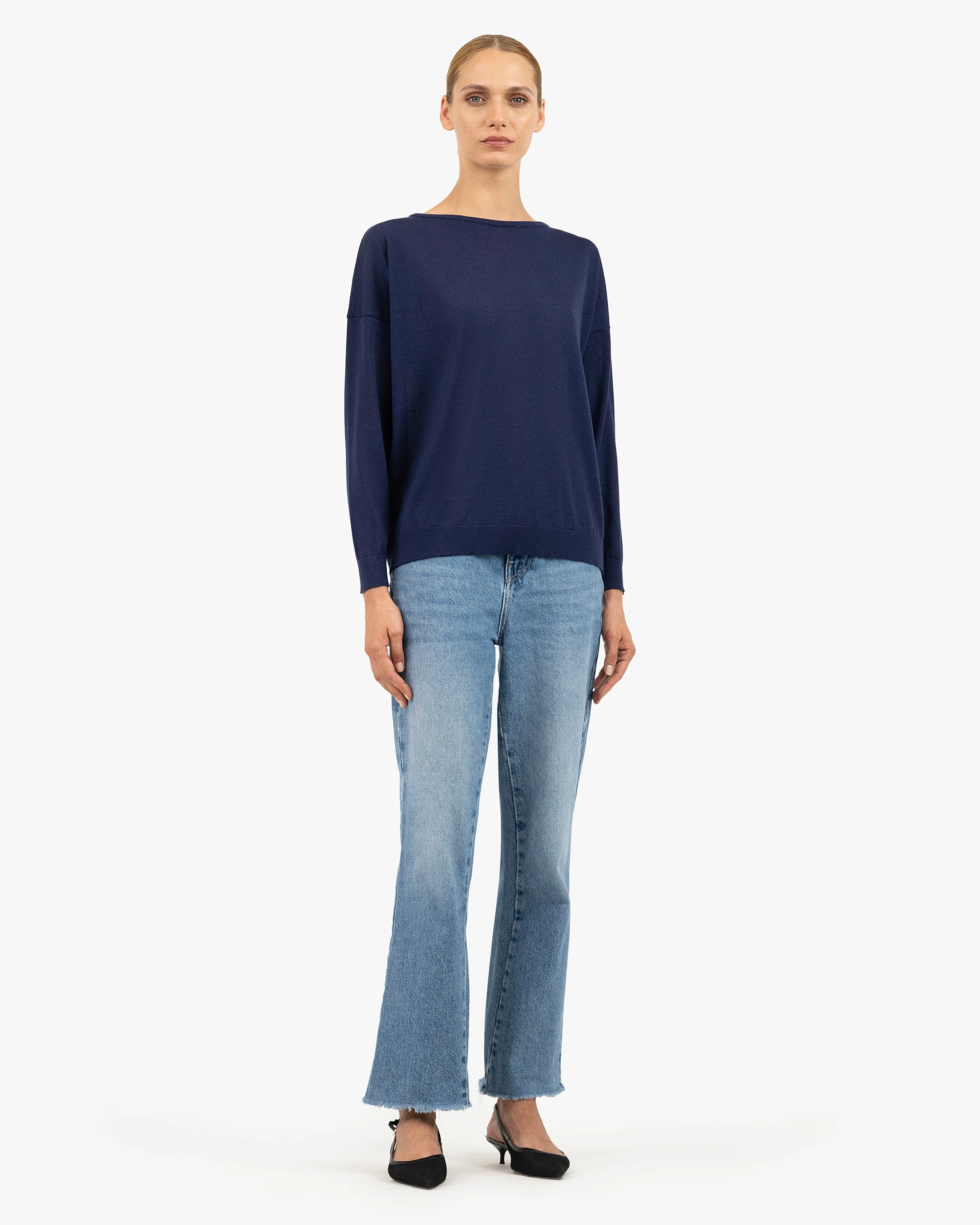 Belvoir Boat Neck Sweater - Blue Cashmere / Seta