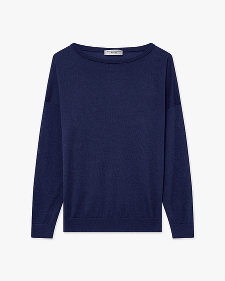 Belvoir Boat Neck Sweater - Blue Cashmere / Seta