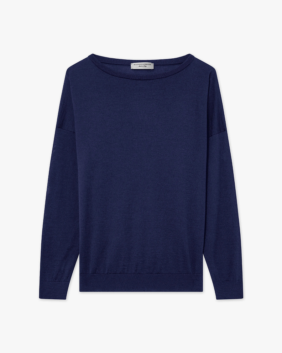 Belvoir Boat Neck Sweater - Blue Cashmere / Seta