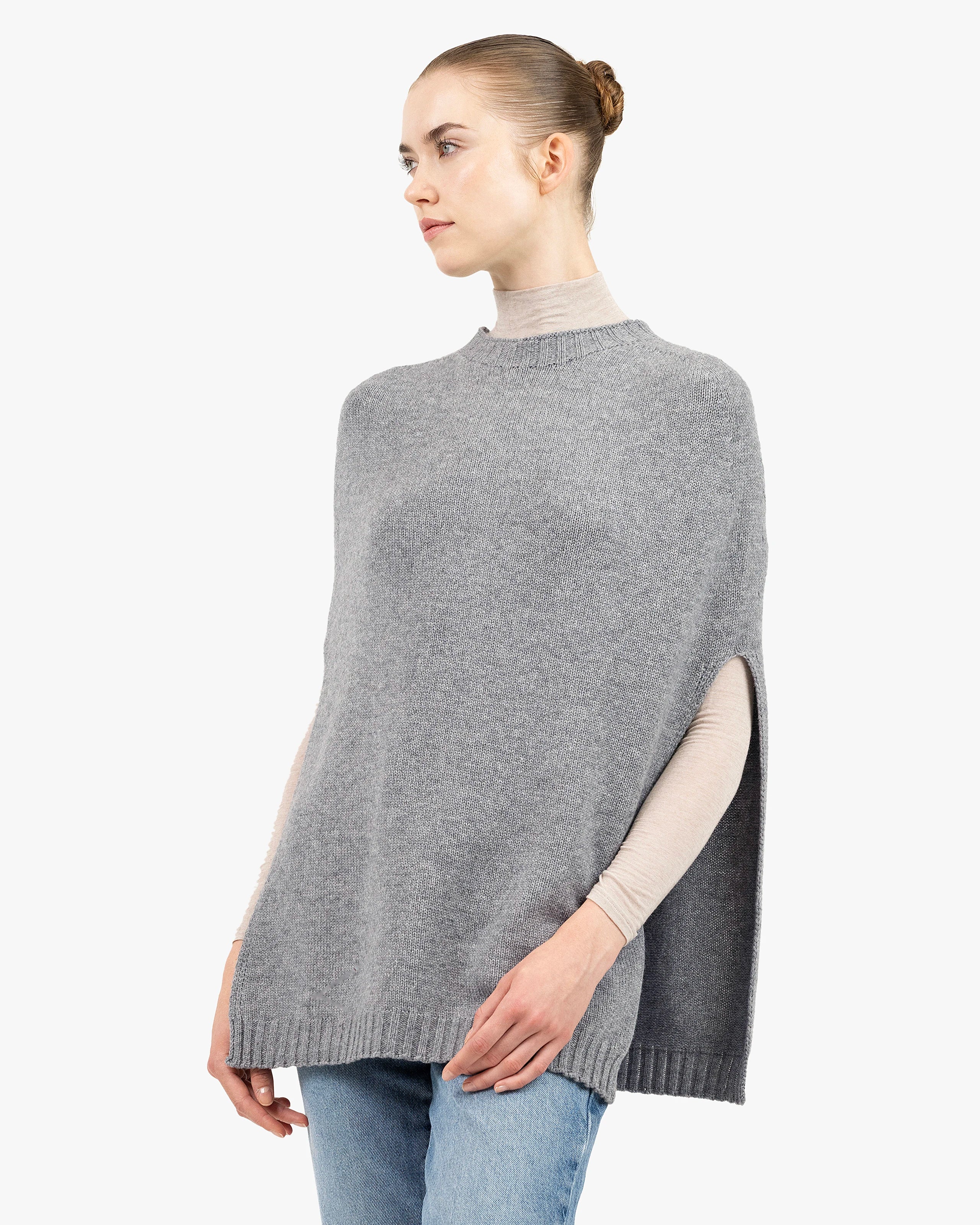 Crew Neck Cape - Medium Grey Cashmere