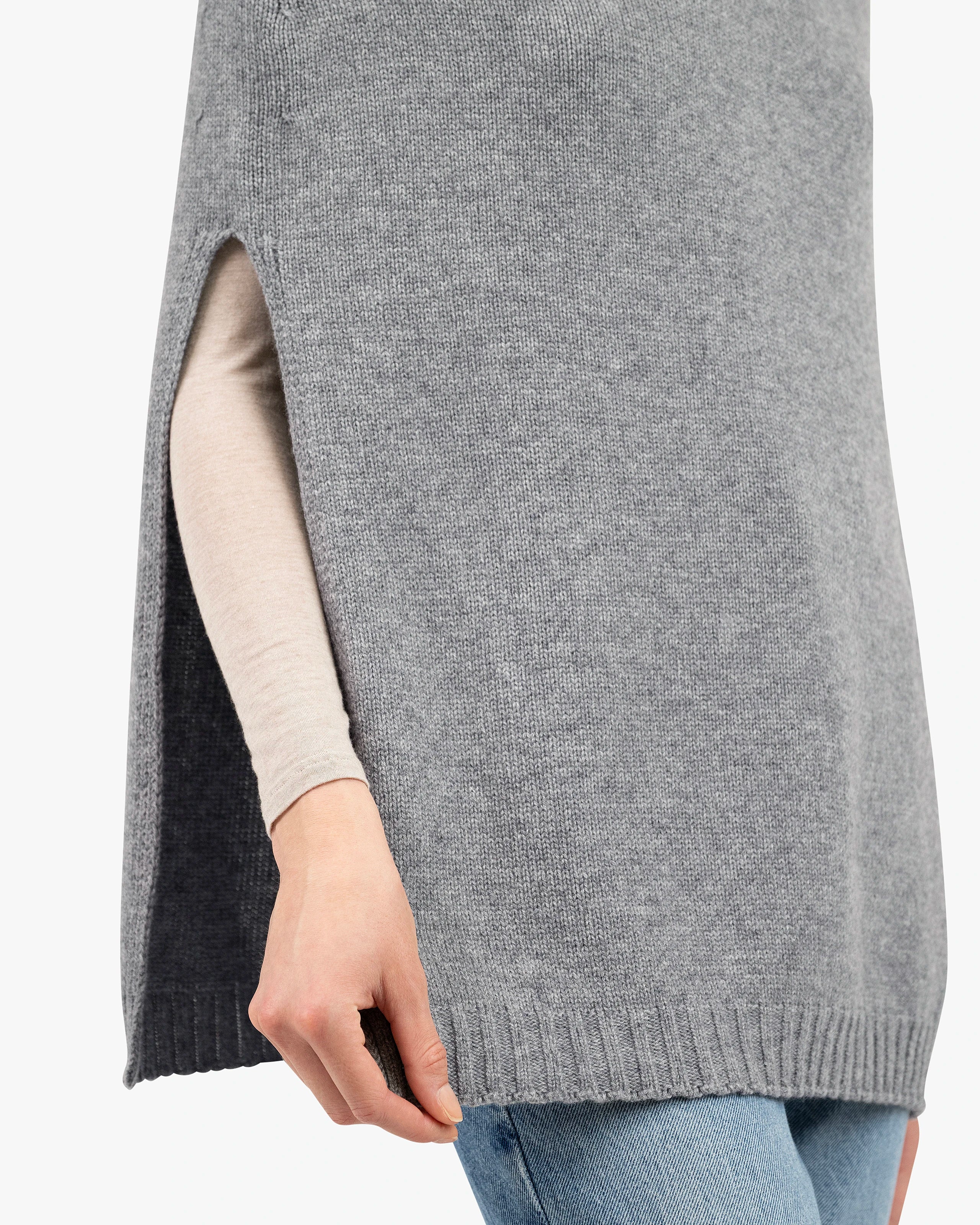 Crew Neck Cape - Medium Grey Cashmere