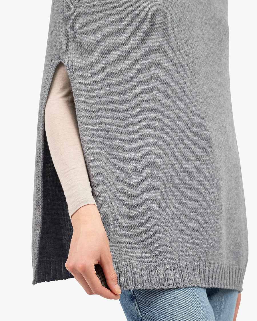 Crew Neck Cape - Medium Grey Cashmere
