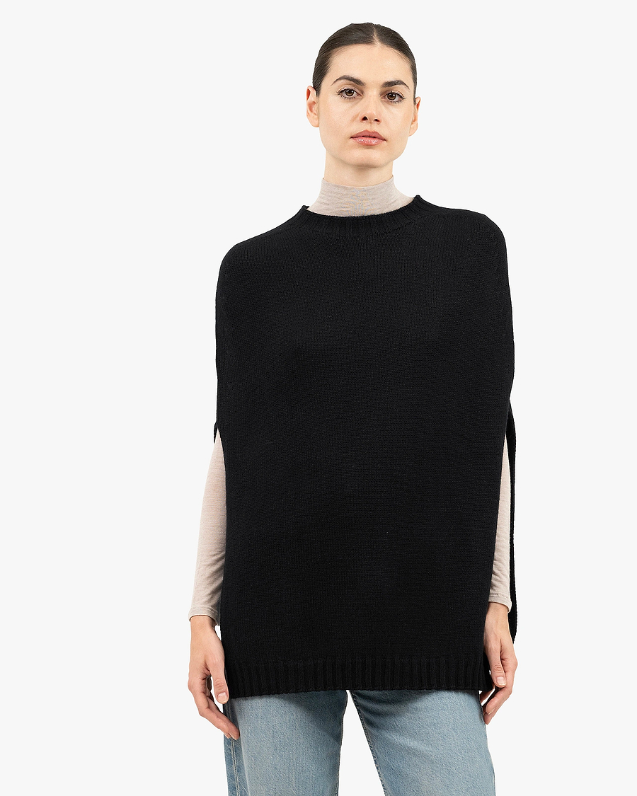 Crew Neck Cape - Black Cashmere