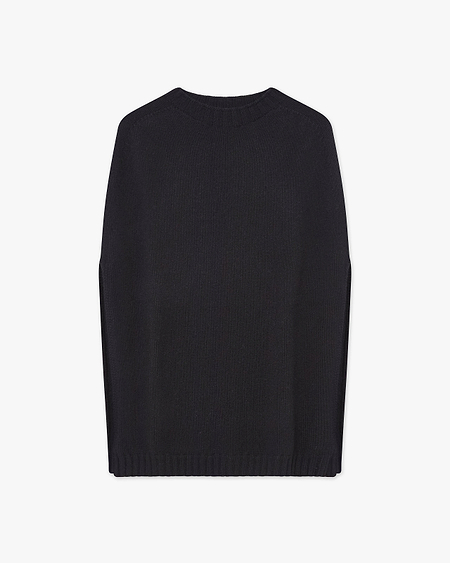 Crew Neck Cape - Black Cashmere