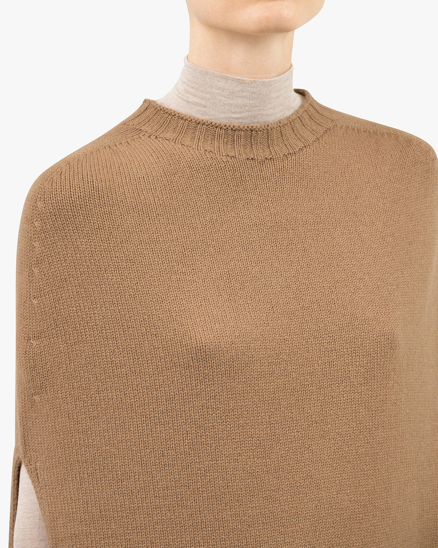 Crew Neck Cape - Camel Cashmere