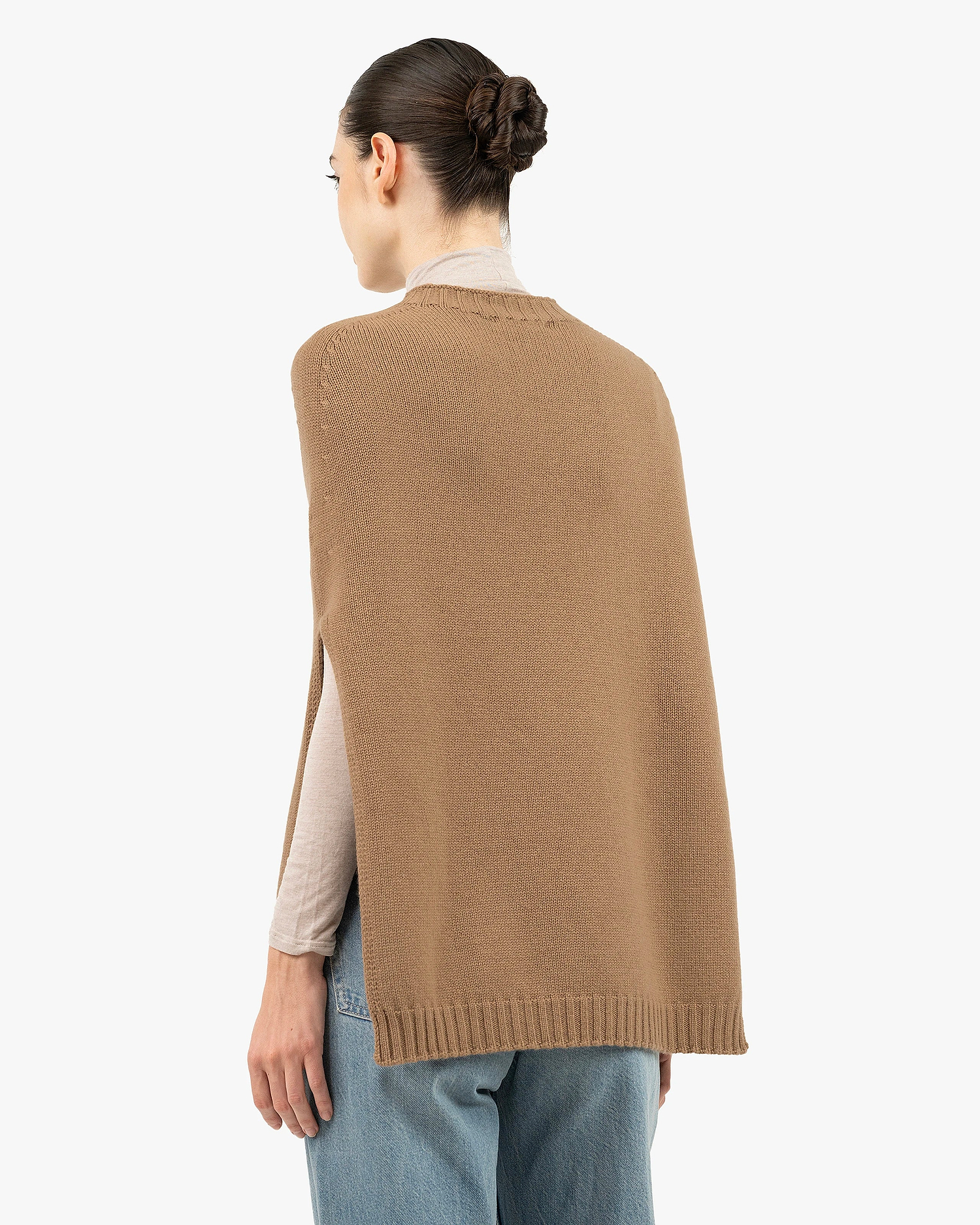Crew Neck Cape - Camel Cashmere
