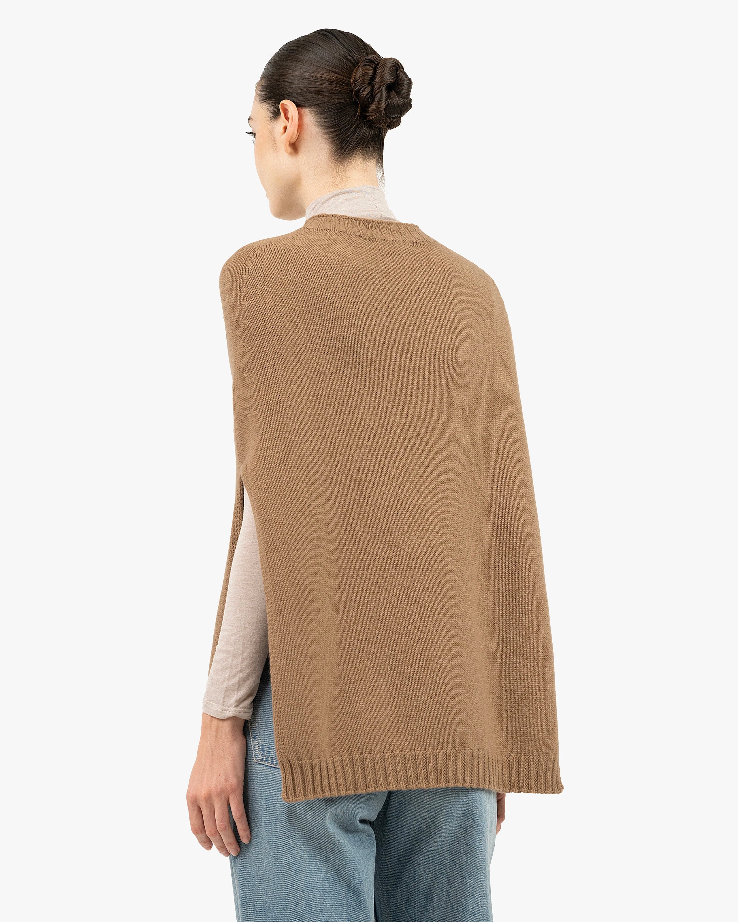 Crew Neck Cape - Camel Cashmere
