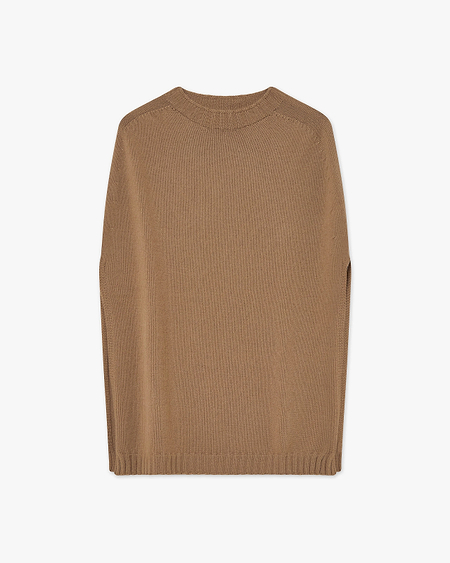 Crew Neck Cape - Camel Cashmere