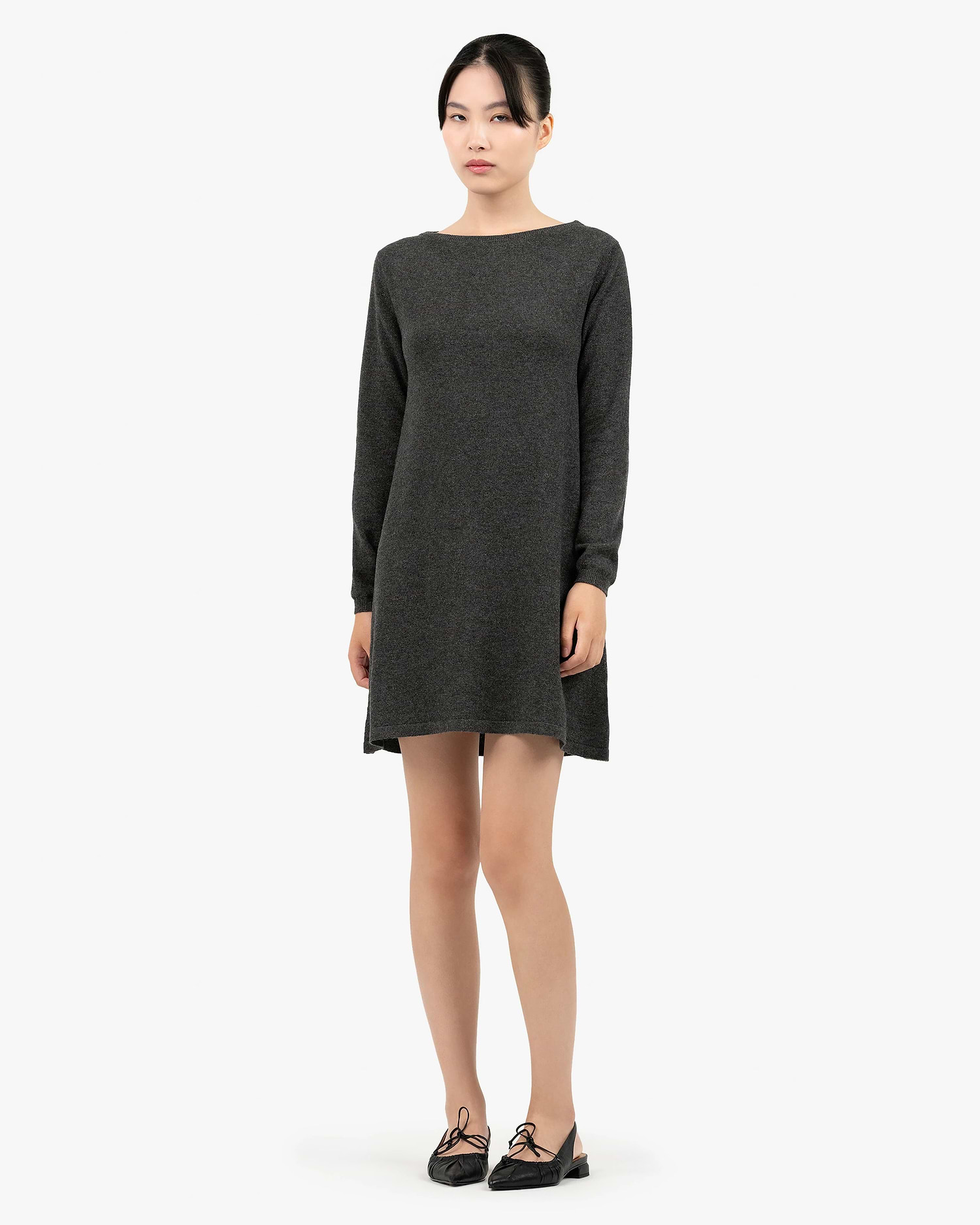 Florenz Boat Neck Dress - Charcoal - Cashmere - Made in Italy Florenz Boat Neck Dress - Charcoal - Cashmere - Made in Italy