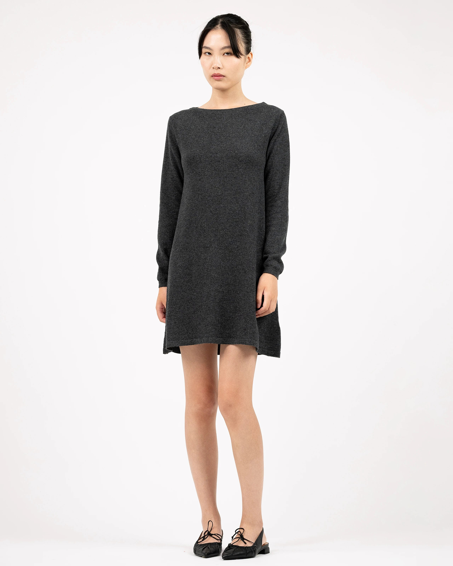 Florenz Boat Neck Dress - Charcoal Cashmere