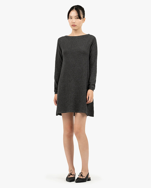 Florenz Boat Neck Dress - Charcoal Cashmere