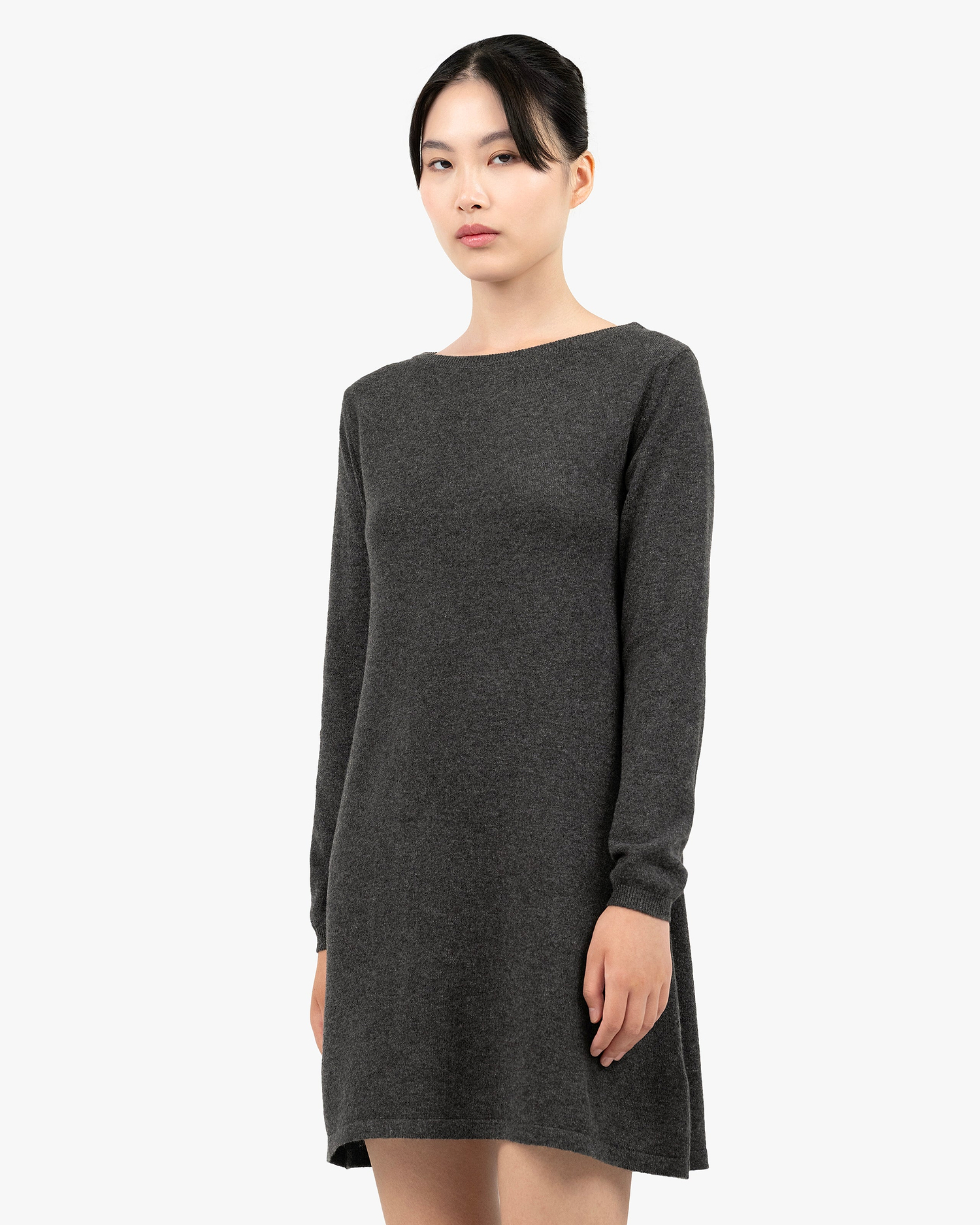 Florenz Boat Neck Dress - Charcoal Cashmere
