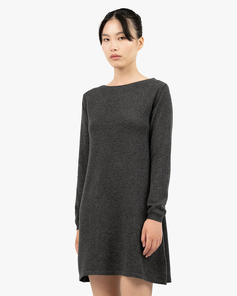 Florenz Boat Neck Dress - Charcoal Cashmere