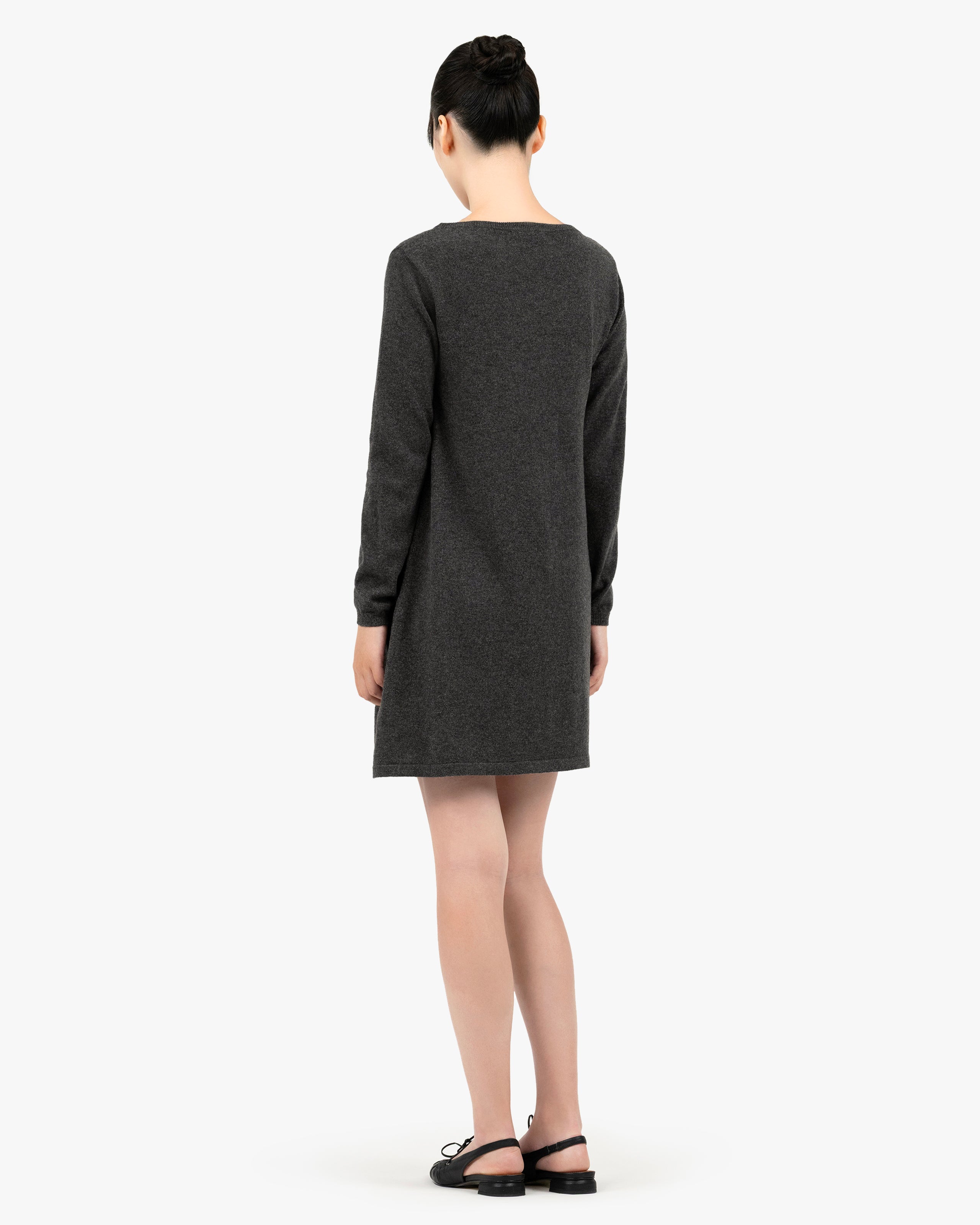 Florenz Boat Neck Dress - Charcoal Cashmere