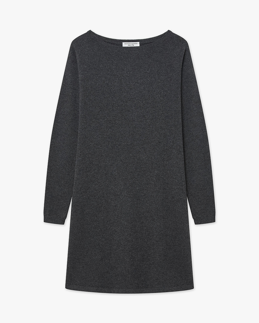 Florenz Boat Neck Dress - Charcoal Cashmere
