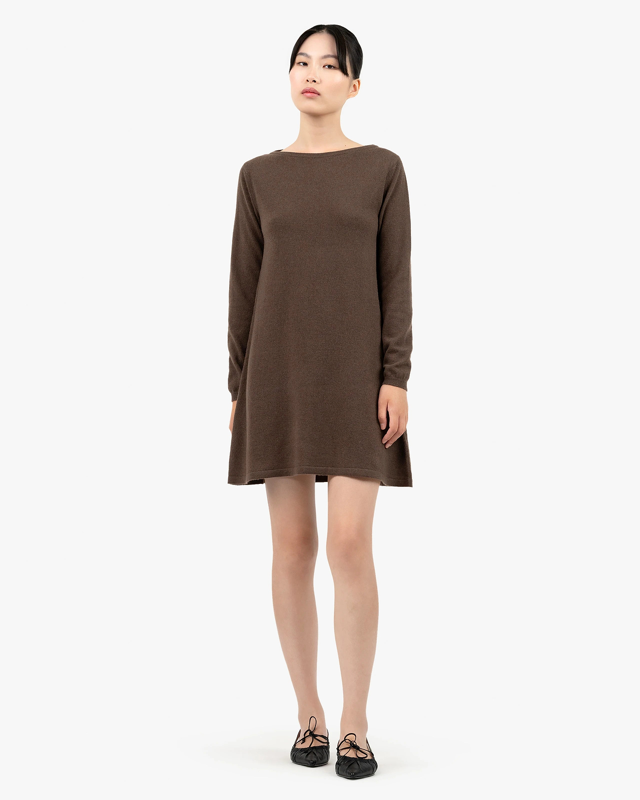 boat neck long sleeve dress Florenz Boat Neck Dress - Brown - Cashmere